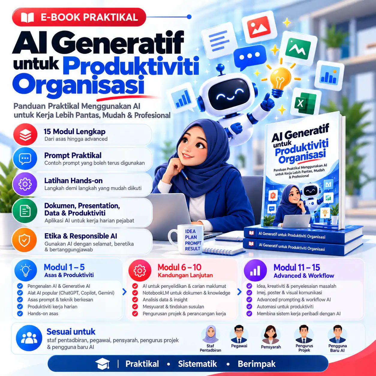 Kulit e-book AI Generatif untuk Produktiviti Organisasi